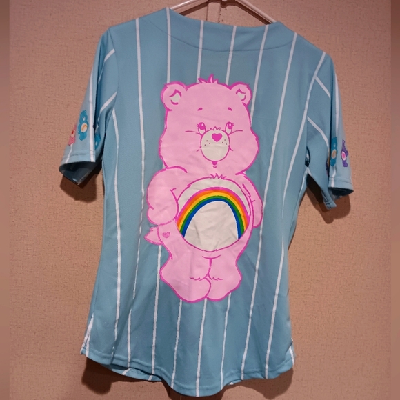 Care Bears Blue Shirt with Pink Bear and Rainbow - Picture 1 of 3